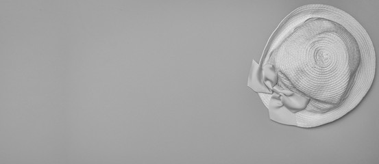 Top view of yellow striped retro hat close-up with copy space.