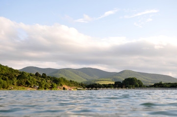 
lake on the background of mountains
