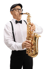Fototapeta premium Mature male saxophonist playing sax