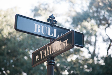 bull and taylor street sign savannah Georgia GA 