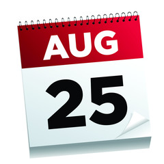 August 25th on a calendar page - illustrated. 