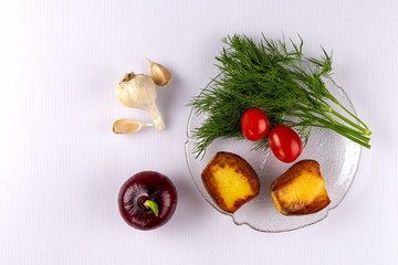 Vegetables; ingredients; fresh; boiled; greens;carrots; top view; close-up; place for inscription.