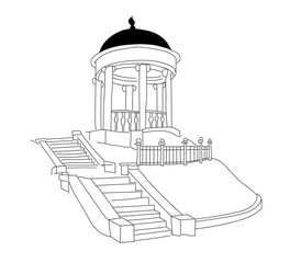Sights of Russia. Provinces. Russian cities. Arbor Ostrovsky. Kostroma City - Golden Ring of Russia. Vector linear illustration