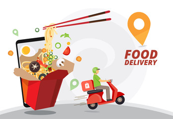 Food delivery service, Fast food delivery, Scooter delivery service , Vector illustration