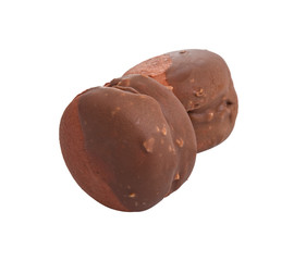 Exclusive chocolare macaroon with cacao flavor isolated on the white