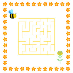 Labirynth kids task to find way Maze for children to draw the right path with entry and exit. Fun logic game Square shape with ladybug and flowers. With solution. Vector illustration white background.