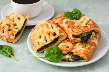 Pastries with feta cheese and spinach.Greek pie spanakopita.