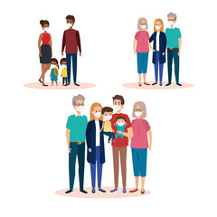 Obraz premium set scenes of families using face mask vector illustration design