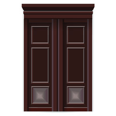 Vector illustration of wooden door wooden window isolated on white. 3D illustration. Brown door for construction, building a house. Wardrobe door for game design, simulator, interior designers