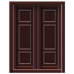 Vector illustration of wooden door wooden window isolated on white. 3D illustration. Brown door for construction, building a house. Wardrobe door for game design, simulator, interior designers
