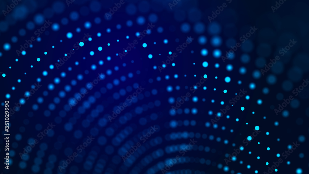 Poster Wave of musical sounds. Abstract background with interweaving of dots and lines. 3D rendering.