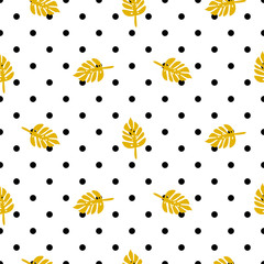 Polka dot pattern with palm leaves vector.