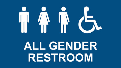All gender restroom sign isolated in blue