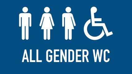 All gender restroom sign isolated in blue