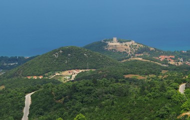Fototapeta na wymiar Landscape with Platamon Castle and the sea in Pieria, Greece