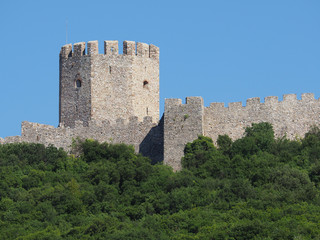Fototapeta na wymiar The Platamon Castle in Platamonas city, Pieria, Greece. Was built between 1204 and 1222 near the mountain Olimp. 