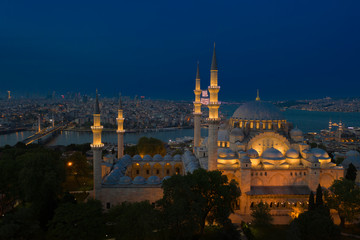 Fototapeta na wymiar Aerial view of Suleymaniye Mosque during Ramadan 2020