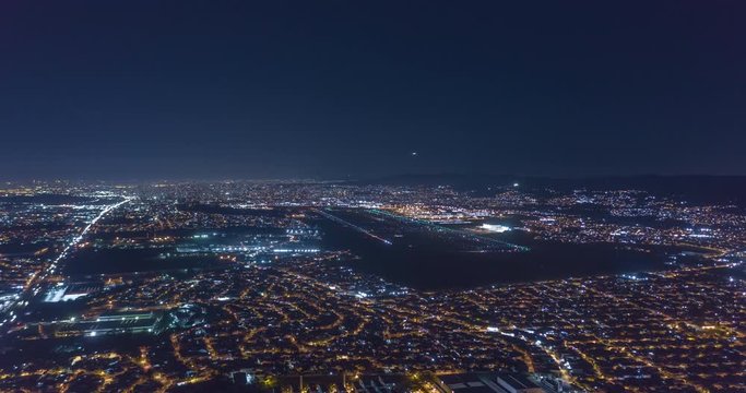 Aerial hyperlapse of airport at night. Planes taking of in Guarulhos airport in Sao Paulo, Brazil