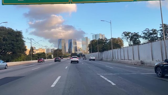 Sao Paulo, Brazil - May 6, 2020: driving by the jocquey club wall at the marginal pinheiros expressway. Hyper lapse shoot.