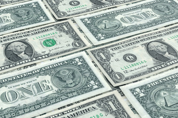 Money banknotes background. U.S. 1 dollar bills