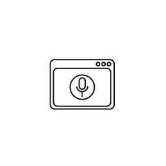 microphone icon in computer window. audio call on screen and black icon vector graphic