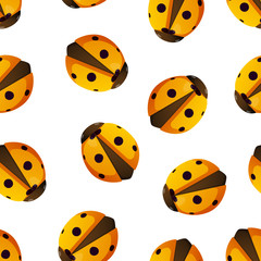 Seamless pattern with yellow ladybugs on white.