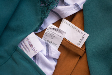 tag label on clothing recommendations for washing clothes fabrics