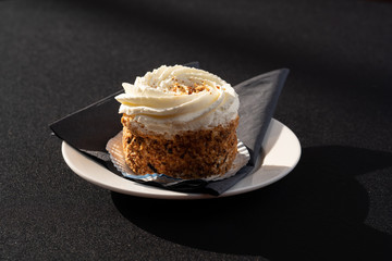 Different pastries served on crockery