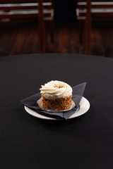 Different pastries served on crockery