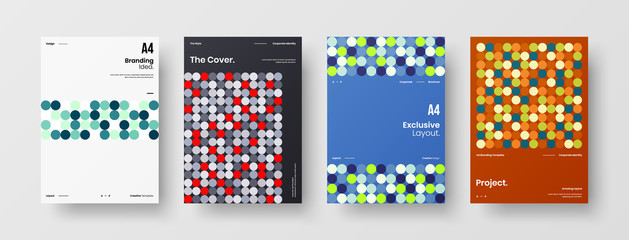 Company identity brochure template collection. Business presentation vector A4 vertical orientation front page mock up set. Corporate report cover abstract geometric illustration design layout bundle.