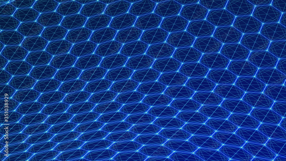Poster neon light. technology background. honeycomb concept. big data. hexagonal space with connected dots 
