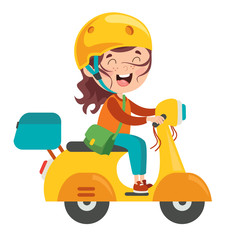 Funny Kid Driving Colorful Motorcycle