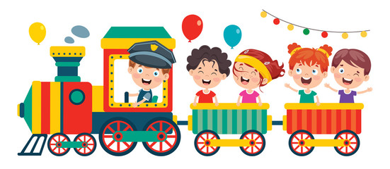 Obraz na płótnie Canvas Funny Children Riding On The Train