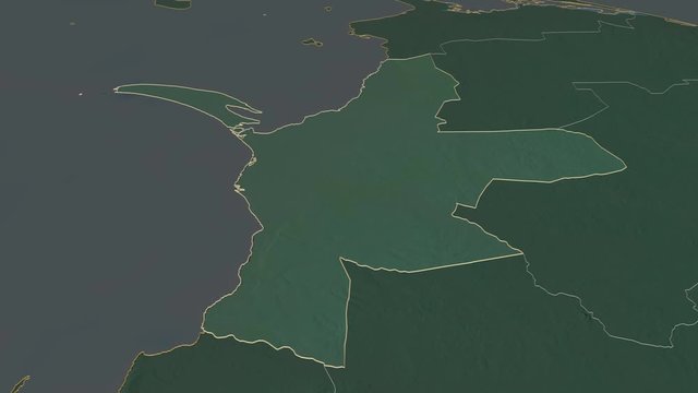 Mannar, district with its capital, zoomed and extruded on the relief map of Sri Lanka in the conformal Stereographic projection. Animation 3D
