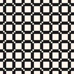 Vector geometric seamless pattern with square grid, net, grill, mesh, tiles. Abstract black and white texture. Minimal monochrome ornament background. Repeat design for decor, wallpaper, furniture