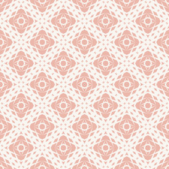 Vector geometric seamless pattern. Abstract texture with fading rhombuses, diamonds, net, grid. Halftone transition effect. Elegant pink and white background. Modern repeat design for wallpaper, cover