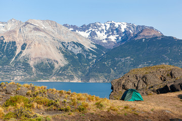 Camping tent in the mountains of Chilean Patagonia, Chile Chico, Ays&eacute;m, chile