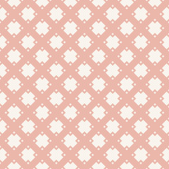 Vector minimalist geometric seamless pattern with diamonds, rhombuses, squares, grid, net, lattice, tiles. Abstract minimal texture. Simple pink ornament background. Repeat design for decor, textile