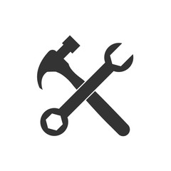 Wrench and hammer. Tools icon logo isolated on white background, illustration