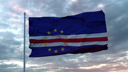 Cape Verde flag on beautiful sky background. 3D illustration