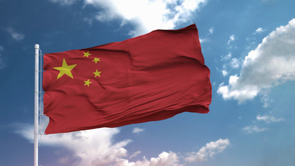 China flag on beautiful sky background. 3D illustration