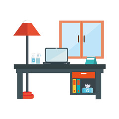 scene of workplace with desk and equipments vector illustration design