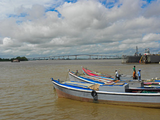 boats with fishermen on the Suriname river