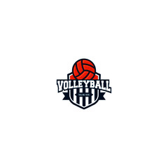 Volleyball championship logo, emblem, icons, designs templates with volleyball ball and shield. Sport emblem insignia templates.