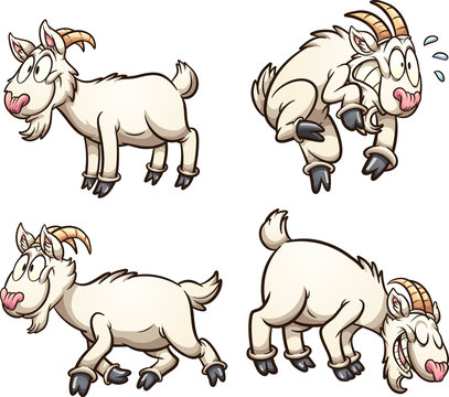 Cartoon goat with different poses and expressions. Vector cartoon clip art illustration with simple gradients. Each on a separate layer.
