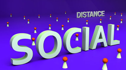 Social distance or distancing CG print letter graphic animation text in various colors