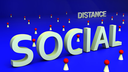Social distance or distancing CG print letter graphic animation text in various colors