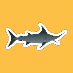 Sticker of Swordfish Closed Their Eyes While Opening Their Mouth  Cartoon, Cute Funny Character, Flat Design