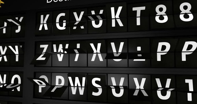 3D generated animation, analog flight information display board with the arrival city of  Bogota, 4 different animations