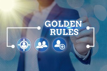 Word writing text Golden Rules. Business photo showcasing Basic principle that should be followed Important Principle